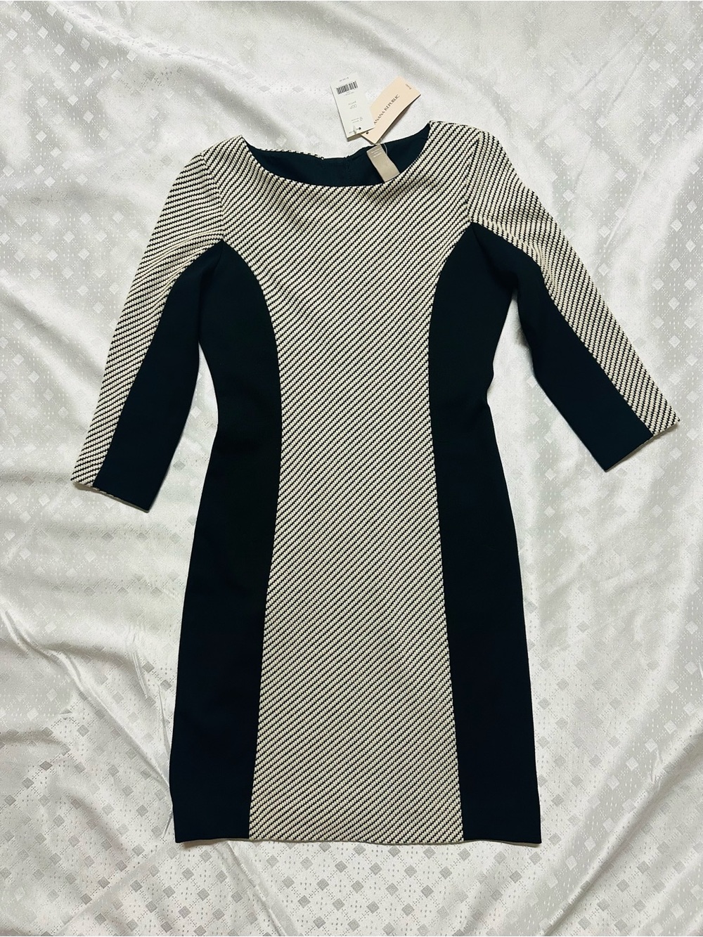 Banana Republic Black and Cream Paneled Midi Dress